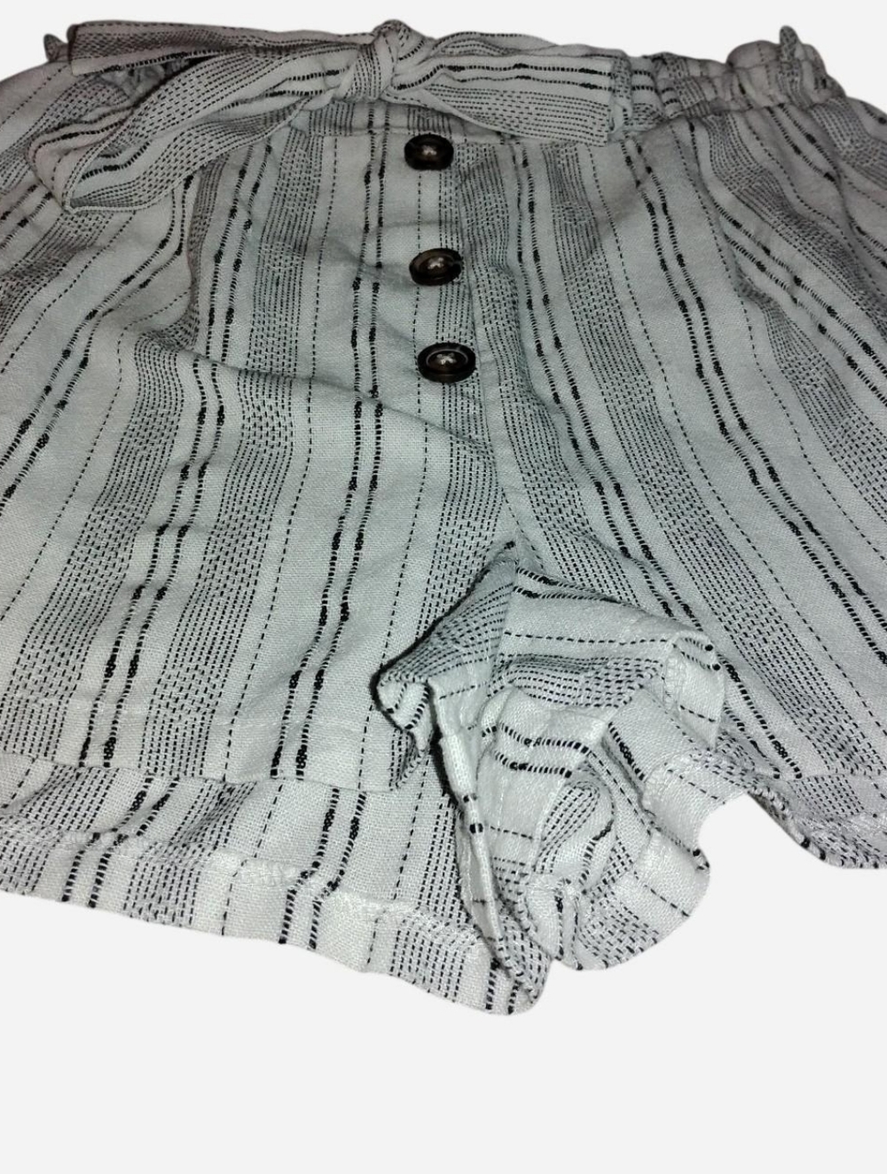 Sienna Sky High Waisted Striped Shorts with Tie Belt & Buttons, S - Picture 2 of 6